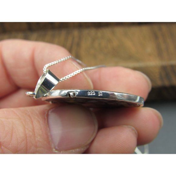 18 Inch Sterling Silver Large Circle Abalone Shell Pendant Necklace - Picture 4 of 7